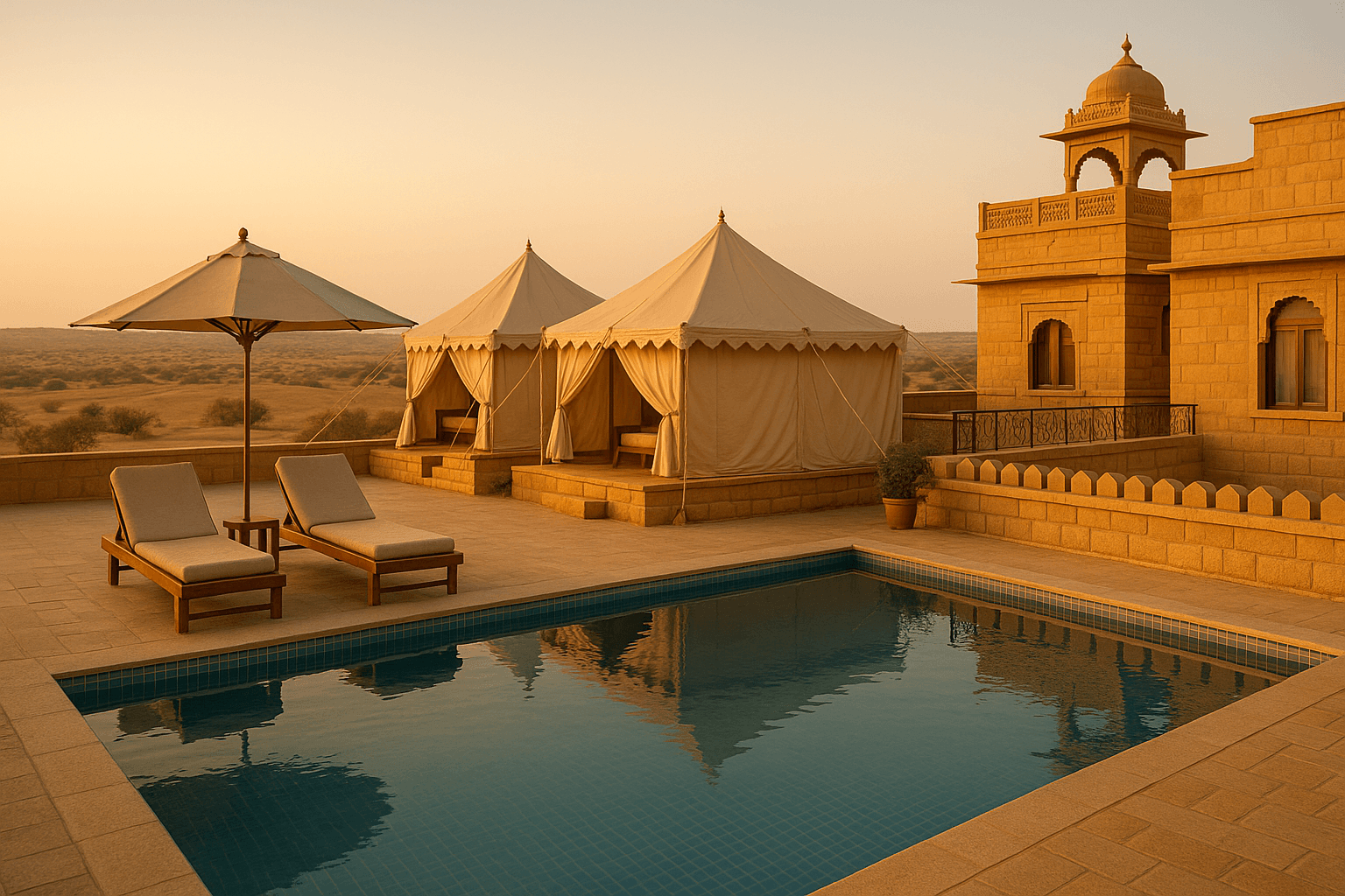 Rooftop Pool Hotels in Jaisalmer After a Dune Safari — Jaisalmer travel photo